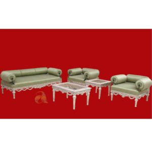 Silver 925 Hand Crafted Sofa Set in Grey Leather with coffee table